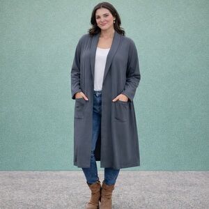 NORDSTROM LEITH GRAY BLUE OPEN FRONT LONG CARDIGAN PATCH POCKETS SIZE 2X NWT